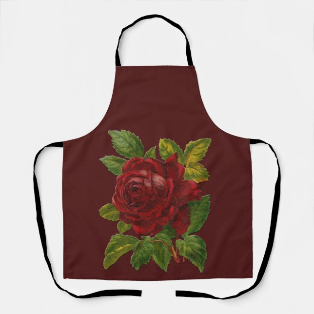 Peggy Ann All Over Maroon Rose Kitchen Apron (Front)