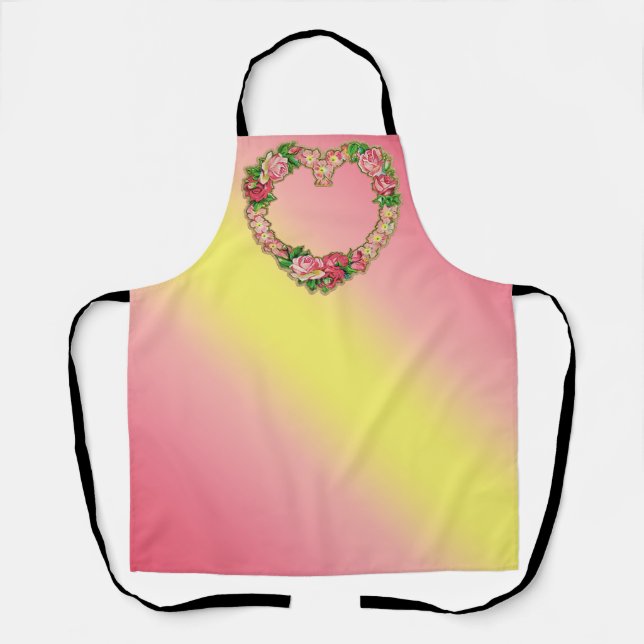 Peggy Ann Pink and Yellow Flowers Kitchen Apron (Front)