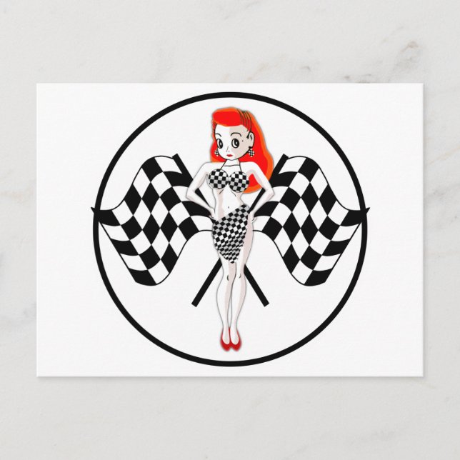Peggy Pitstop Race Flags Postcard (Front)