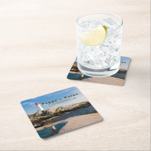 Peggys Point Lighthouse Atlantic Canada Square Paper Coaster