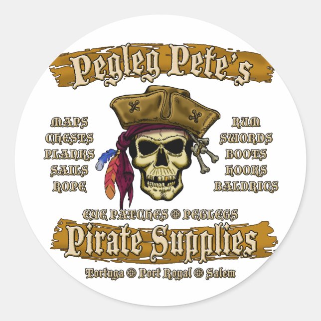 Pegleg Pete's Pirate Supplies Classic Round Sticker (Front)