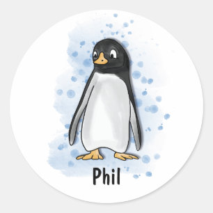 Peguin watercolor style classic round sticker