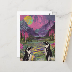 Peguins Surreal Mixed media  Postcard