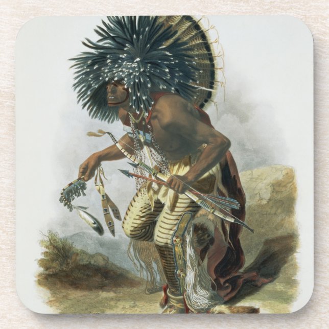 Pehriska-Ruhpa, Minatarre Warrior in the Costume o Coaster (Front)