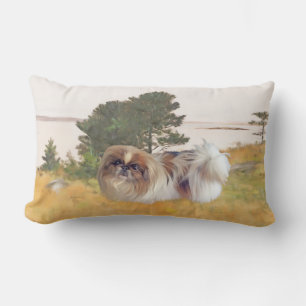 Pekingese at the Seashore Lumbar Cushion