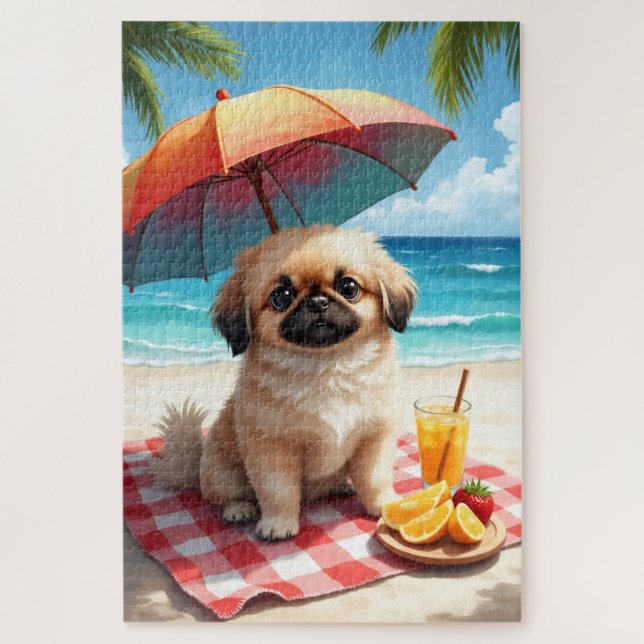 Pekingese Beach Relax Scene Jigsaw Puzzle (Vertical)