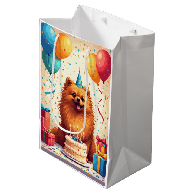 Pekingese Birthday Celebration Medium Gift Bag (Front Angled)