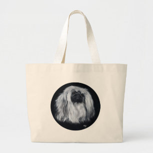 Pekingese Black & White Large Tote Bag