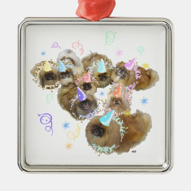 Pekingese Celebration Group Metal Tree Decoration (Front)