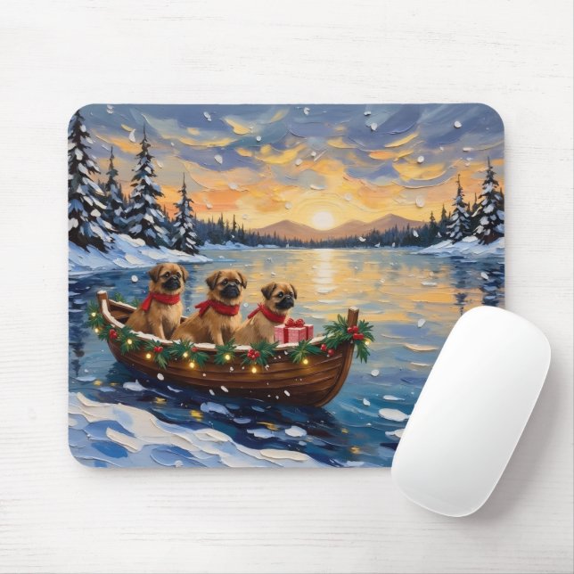 Pekingese Christmas Boat Holiday Mouse Pad (With Mouse)