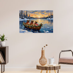 Pekingese Christmas Boat Holiday Poster