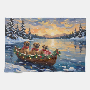 Pekingese Christmas Boat Holiday Tea Towel