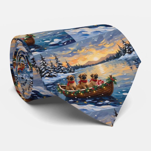 Pekingese Christmas Boat Holiday Tie (Rolled)