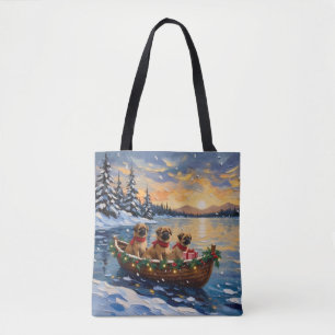 Pekingese Christmas Boat Holiday Tote Bag