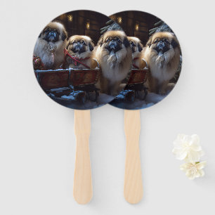 Pekingese Christmas Festive Season Hand Fan