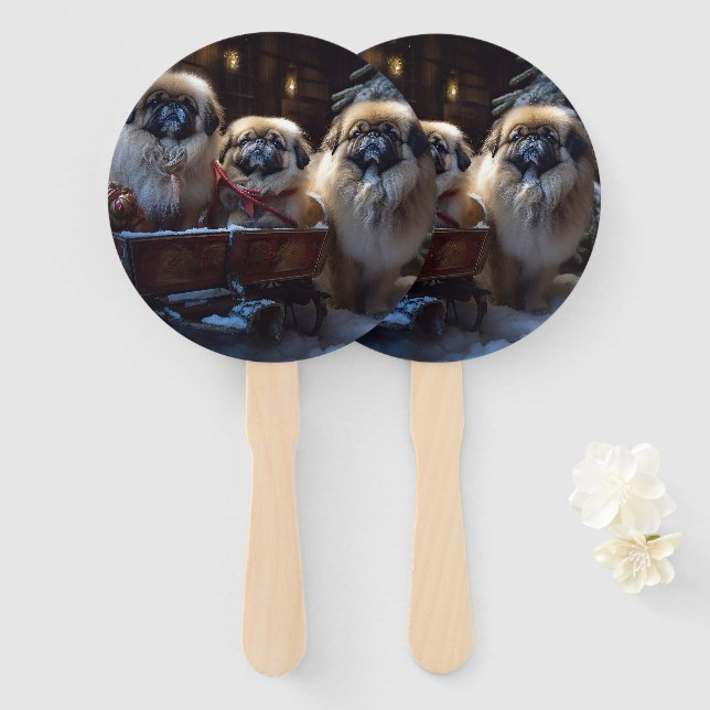 Pekingese Christmas Festive Season Hand Fan (Front and Back)