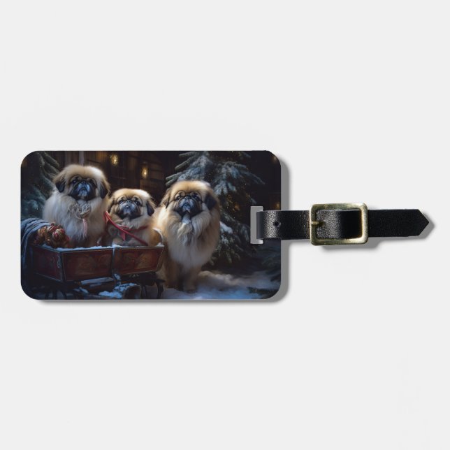 Pekingese Christmas Festive Season Luggage Tag (Front Horizontal)