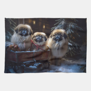 Pekingese Christmas Festive Season Tea Towel