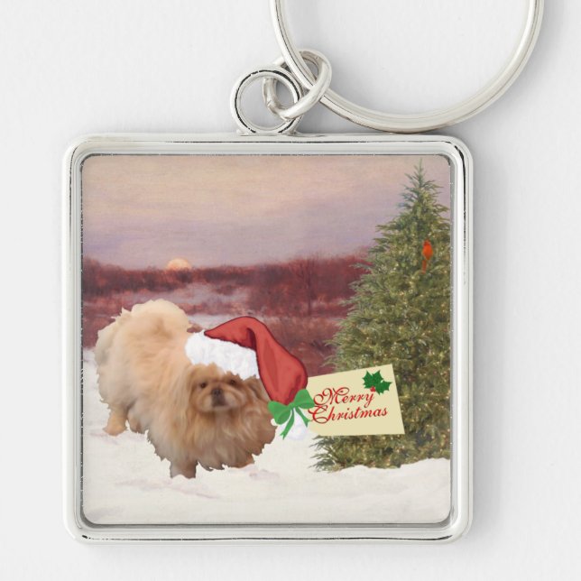 Pekingese Christmas Key Ring (Front)