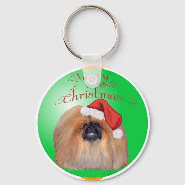 Pekingese Christmas Ornament Key Ring (Front)