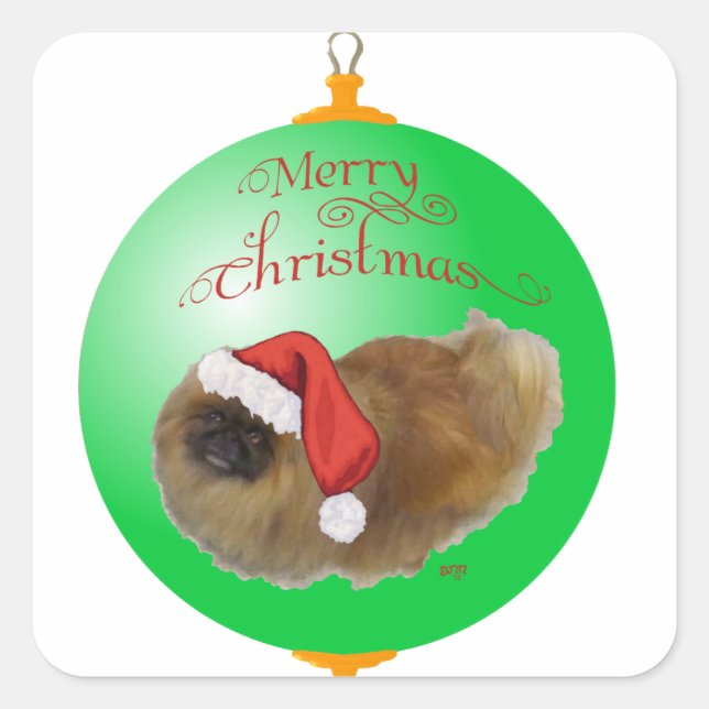 Pekingese Christmas Ornament Square Sticker (Front)