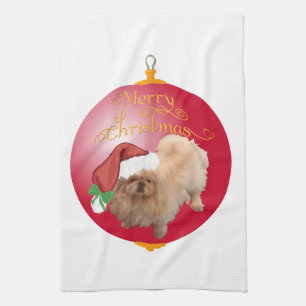 Pekingese Christmas Ornament Tea Towel