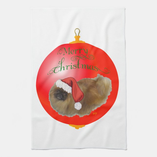 Pekingese Christmas Ornament Tea Towel (Vertical)