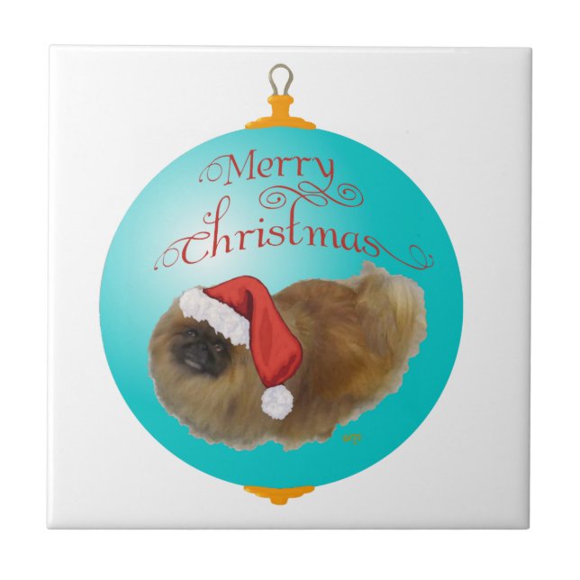 Pekingese Christmas Ornament Tile (Front)