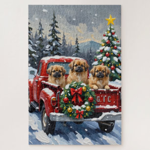 Pekingese Christmas Red Truck Holiday Jigsaw Puzzle