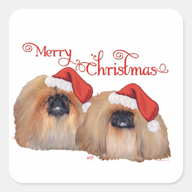 Pekingese Christmas Square Sticker (Front)