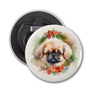 Pekingese Christmas Wreath Festive Pup Bottle Opener