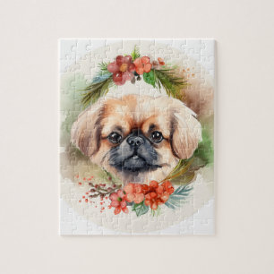 Pekingese Christmas Wreath Festive Pup Jigsaw Puzzle
