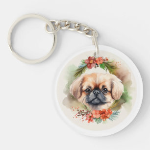 Pekingese Christmas Wreath Festive Pup Key Ring