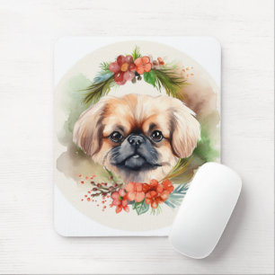 Pekingese Christmas Wreath Festive Pup Mouse Pad