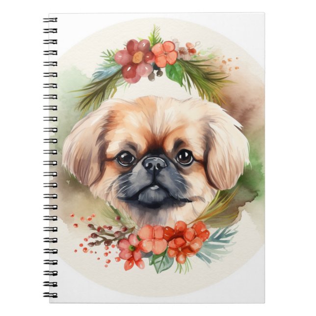Pekingese Christmas Wreath Festive Pup  Notebook (Front)