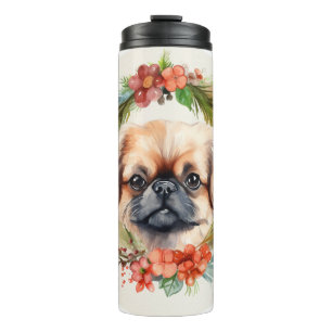 Pekingese Christmas Wreath Festive Pup  Thermal Tumbler