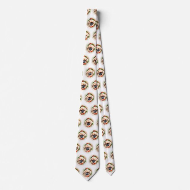 Pekingese Christmas Wreath Festive Pup  Tie (Front)