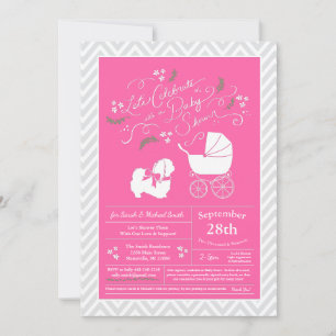 Pekingese Dog Baby Shower Girl Pink Invitation