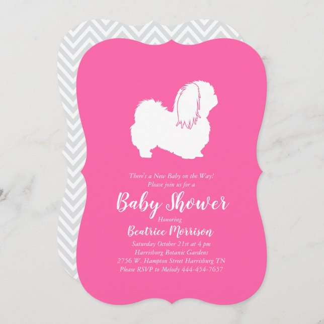 Pekingese Dog Baby Shower Girl Pink Invitation (Front/Back)