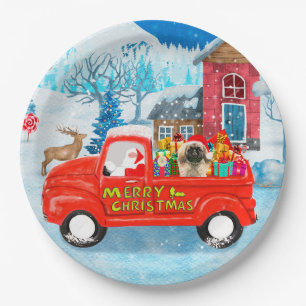 Pekingese Dog Christmas Delivery Truck Snow Paper Plate