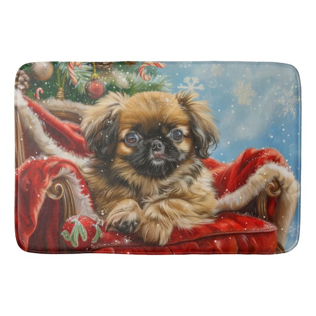 Pekingese Dog Christmas Festive Bath Mat (Front)