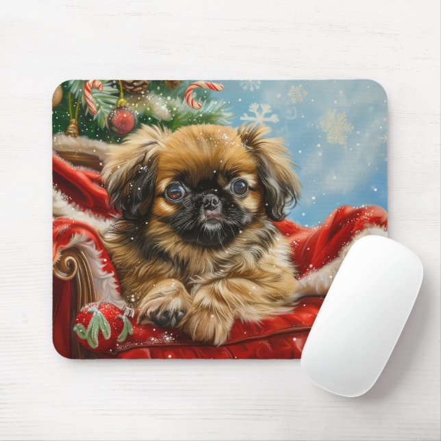 Pekingese Dog Christmas Festive Mouse Pad (With Mouse)