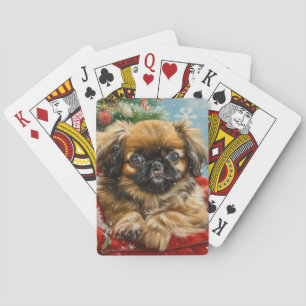 Pekingese Dog Christmas Festive Playing Cards