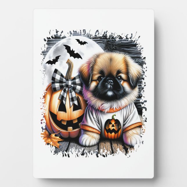 Pekingese Dog Halloween Square Plaque (Front)