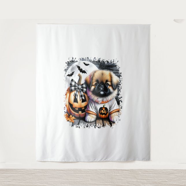 Pekingese Dog Halloween Square Tapestry (Front)