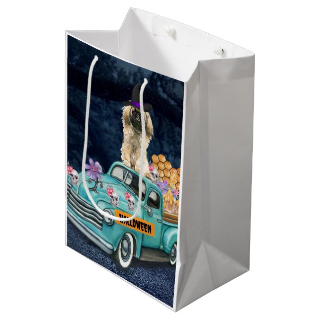 Pekingese Dog Halloween Truck Scary Night  Medium Gift Bag (Front Angled)