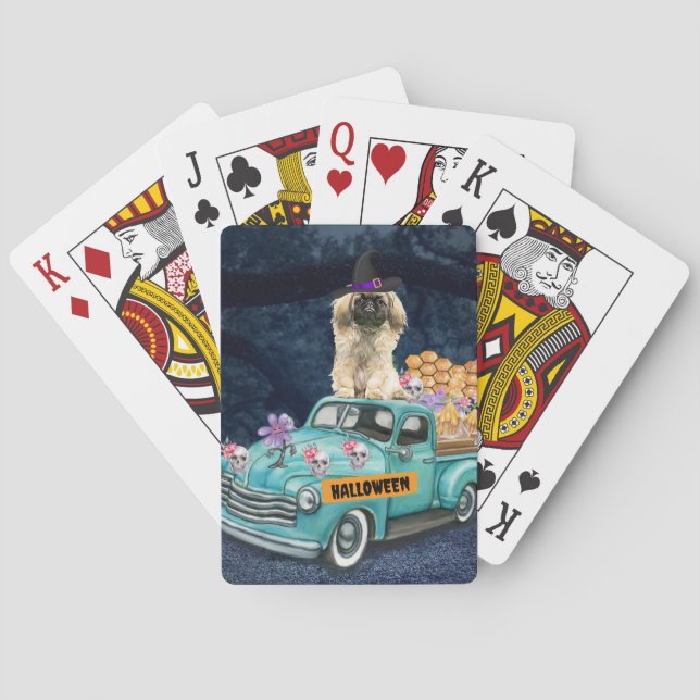 Pekingese Dog Halloween Truck Scary Night Playing Cards (Back)