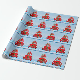 Pekingese Dog In Car With Santa Claus Wrapping Paper