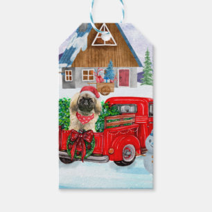 Pekingese Dog In Christmas Delivery Truck Snow Gift Tags
