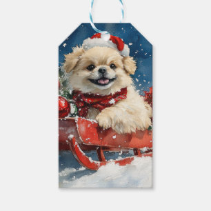 Pekingese Dog in Sledge Let it Snow Christmas Gift Tags